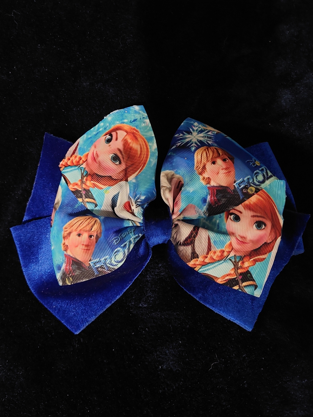Large Frozen Anna & Kristoff Themed Blue Hair Bow for Kids